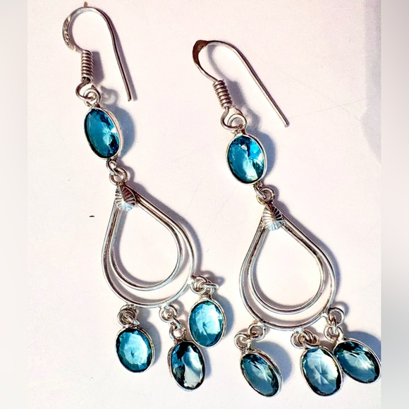 2 inch, delicate, silver, Blue Topaz earrings. - Picture 2 of 6